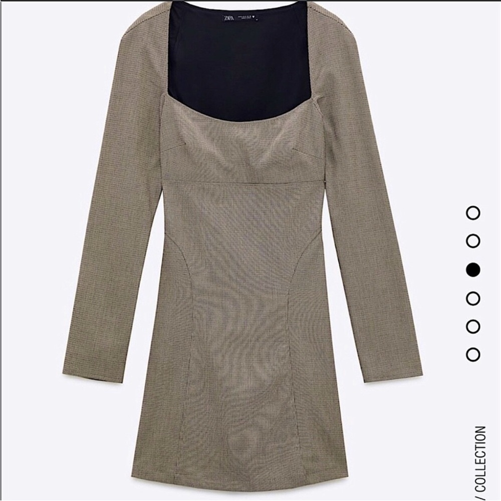 ZARA Tailored Long Sleeve Square Neck Houndstooth Plaid Mini Dress (XS) & (S)